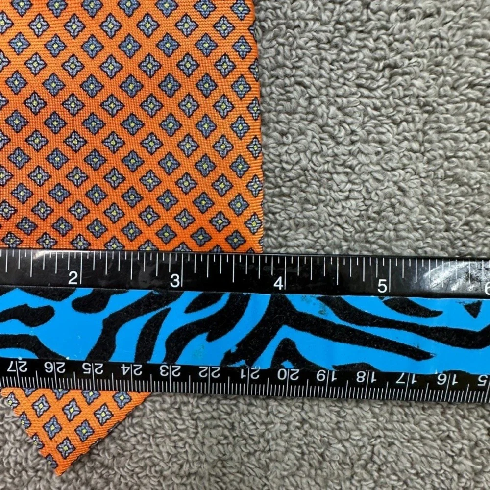 Arcuri Silk Tie Orange Blue Geometric Medallion Pattern Mens Necktie Italy